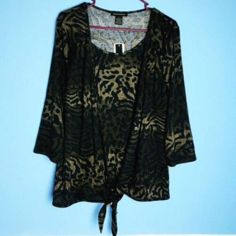 NWT Susan Lawrence Animal Print Tie Front Top XL